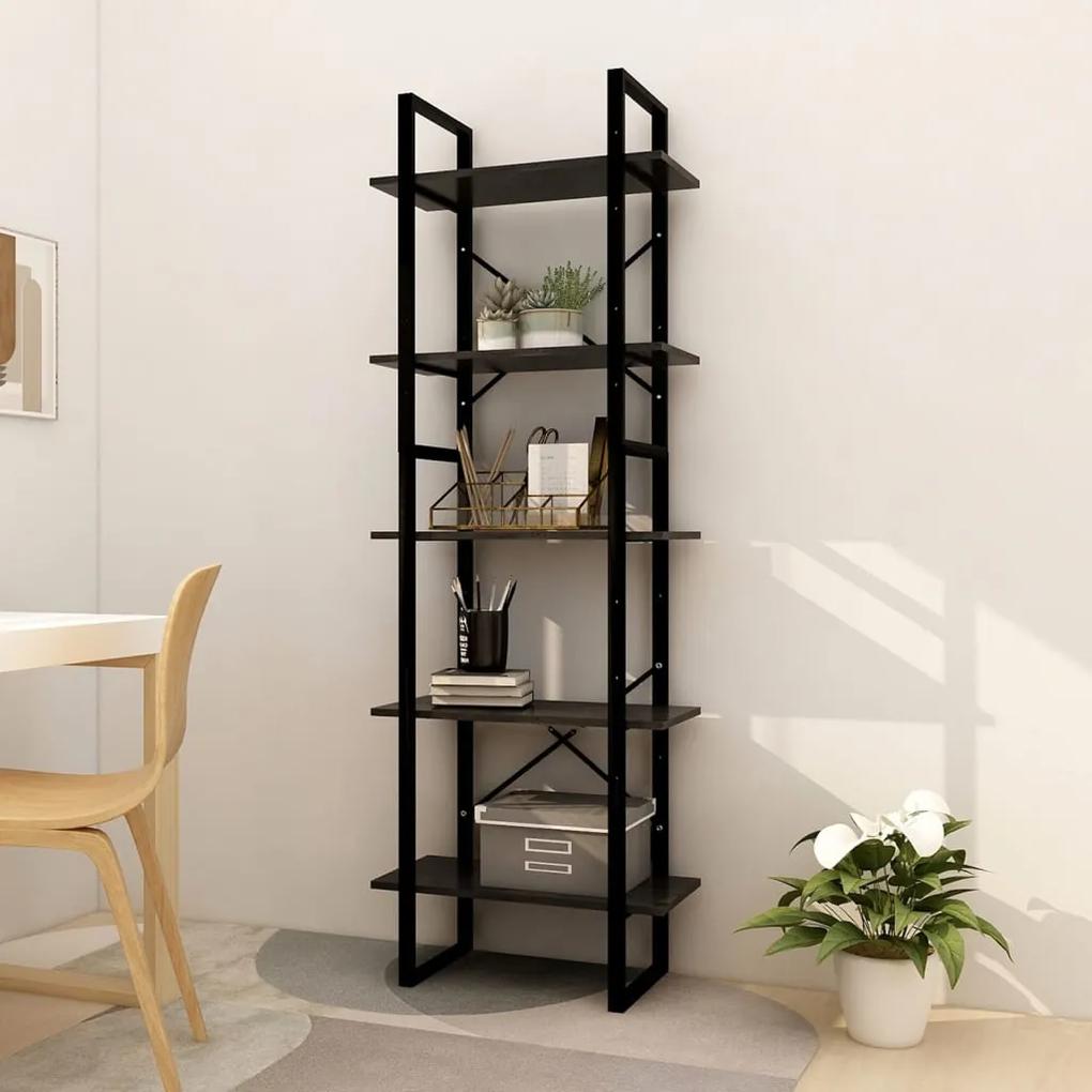 Libreria a 5 ripiani nera 60x30x175 cm in legno di pino