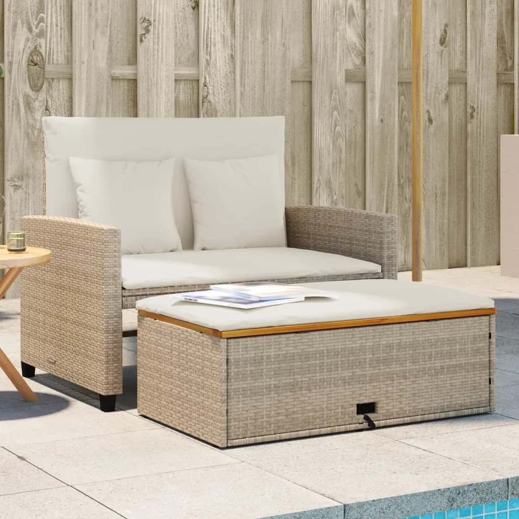 Divano Giardino con Cuscini 2 Posti Beige Polyrattan e Acacia