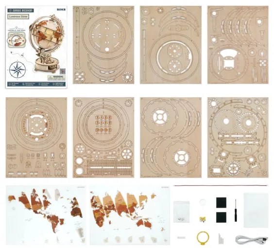 RoboTime - 3D puzzle meccanico in legno Globo luminoso