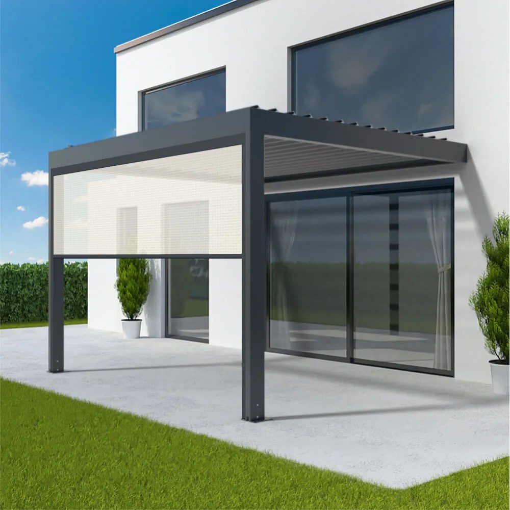 Pergola con sensore vento e sole, pergola addossata con sensori meteorologici wireless, alluminio, 1000x1600 mm