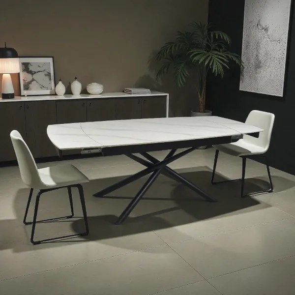 Tavolo Veral allungabile 160-240x90 cm top marmo bianco con gambe nere