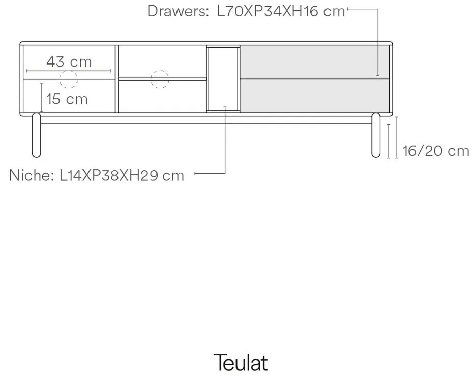 Tavolo TV grigio scuro 180x56 cm Corvo - Teulat