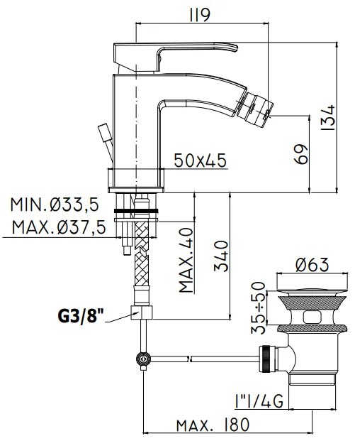 Paffoni Level Les131st Miscelatore Bidet Senza Piletta Steel Acciaio