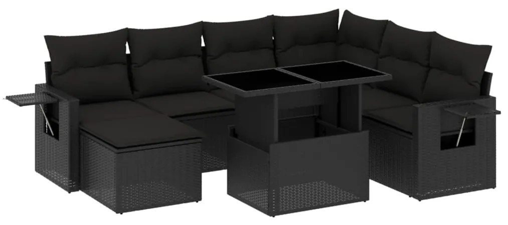 Set divani da giardino 9 pz con cuscini nero in polyrattan