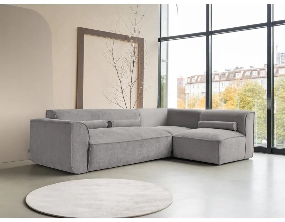 Divano angolare componibile in grigio chiaro (con penisola a destra) Flex Felix – Miuform