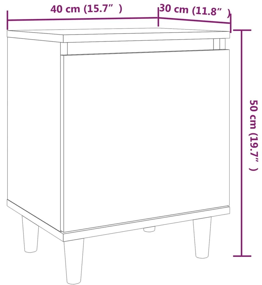 Comodini con Gambe in Legno Massello 2pz Rovere Fumo 40x30x50cm