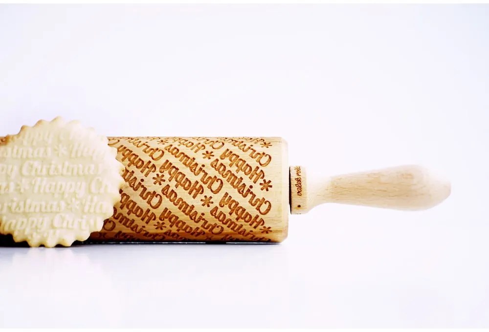 Rullo per pasta in legno a rilievo natalizio con Happy Christmas - Valek