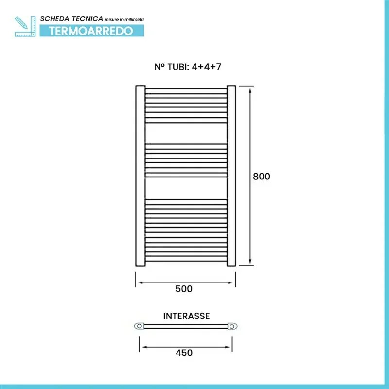 Radiatore termoarredo cromo L 50x80 cm Interasse 45 cm Opera