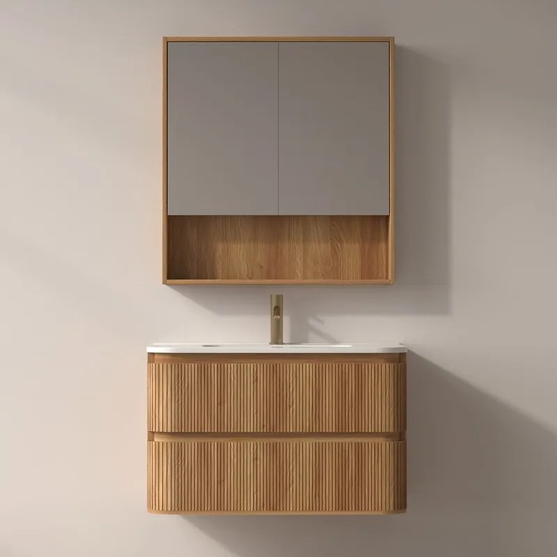 Kamalu - Mobile bagno 80 cannettato con lavabo solid stone | KAM-ND80