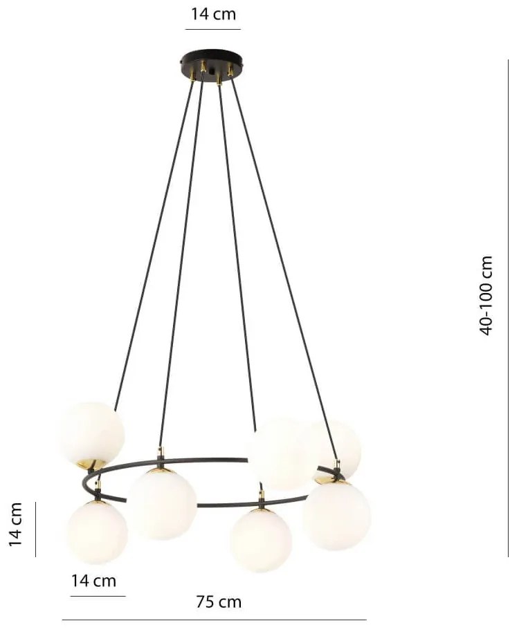 Lampadario a Sospensione AZURA 8 OPAL Colore del corpo Nero e Bianco