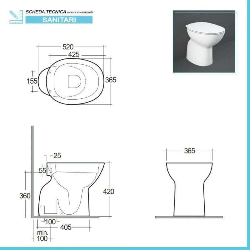 Wc tradizionale Rimless serie Morning con scarico a pavimento
