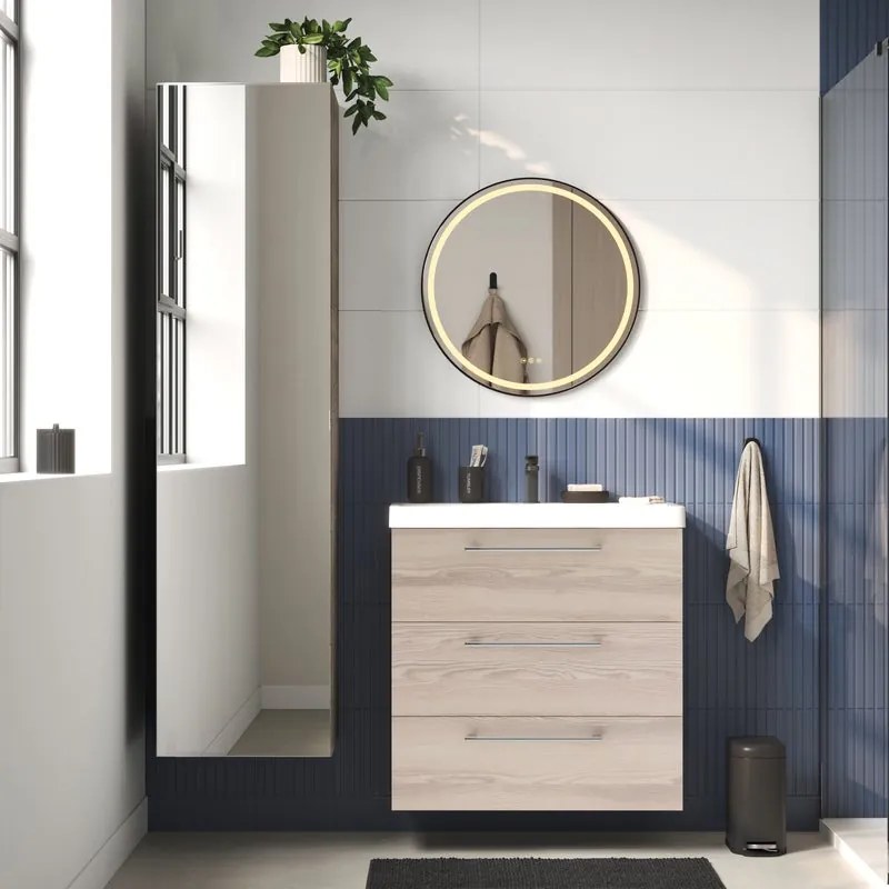Mobile bagno sospeso con lavabo L 75 x H 58 x P 46 cm rovere ribeira 3 cassetti per vasca centrale Remix
