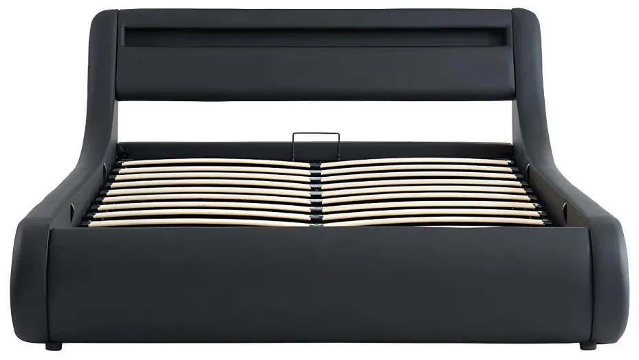 Letto matrimoniale contenitore con LED 160 x 200 cm in Similpelle Nero - IRIS