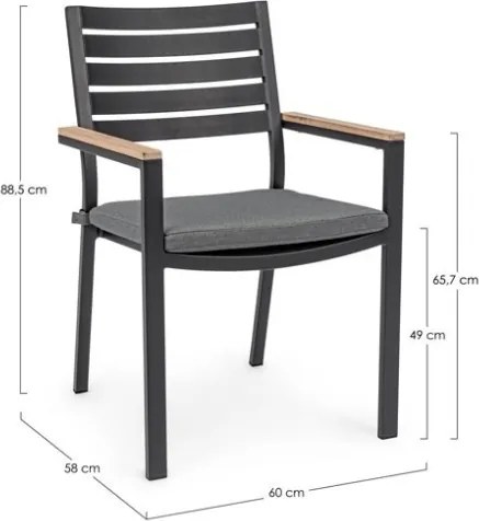 Sedia Da Esterno In Alluminio Con Braccioli E Cuscino Belmar Antracite Bizzotto