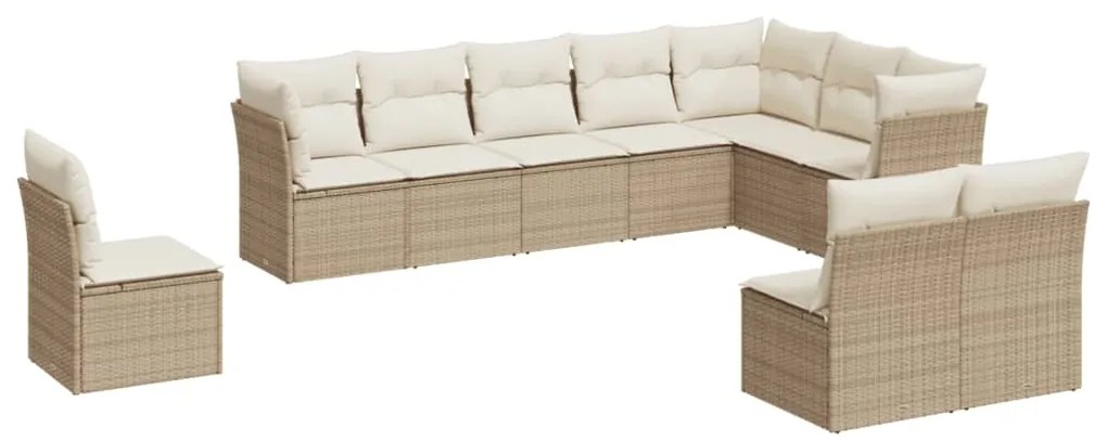 Set divano da giardino 10 pz con cuscini beige in polyrattan