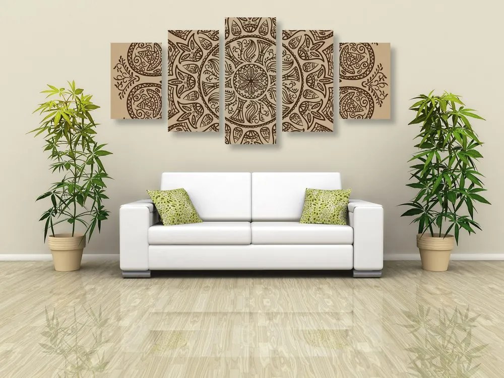 Quadri 5 pezzi – Mandala con motivo naturale astratto