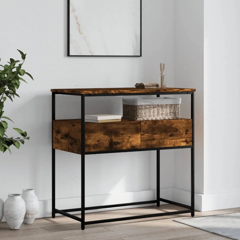 Tavolino Consolle Rovere Fumo 75x40x75 Cm İn Legno Multistrato /