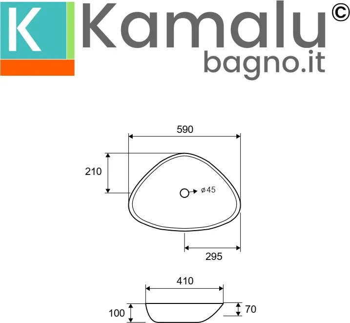 Lavabo bagno da appoggio 59cm ceramica bianca | Litos-0009 - KAMALU