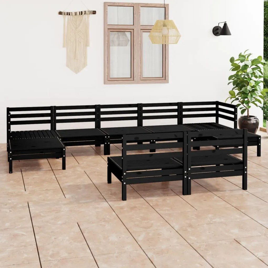 Set salotto da giardino 9 pz in legno massello di pino nero