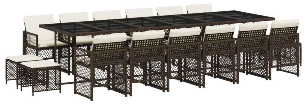 Set da pranzo da giardino 17 pz con cuscini marrone polyrattan