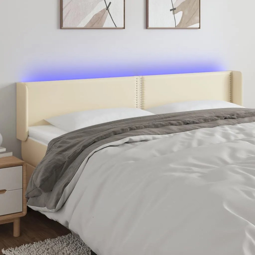 Testiera A Led Crema 163x16x78/88 Cm İn Similpelle /