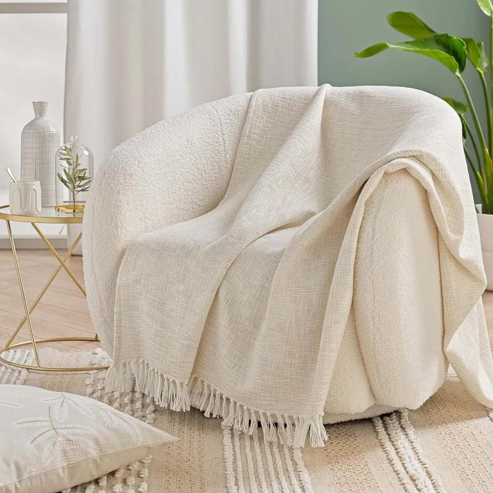 Coperta color crema in misto cotone 125x150 cm Ziggy – douceur d'intérieur