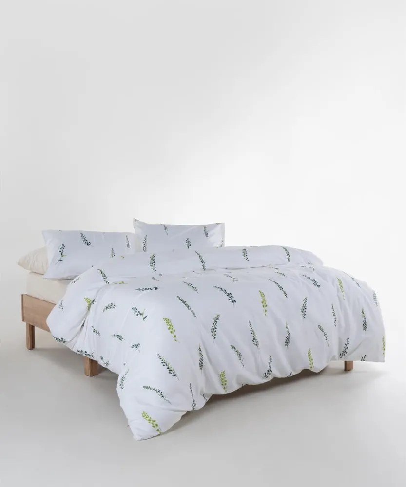 Set copripiumino e federa bianco/verde in raso di cotone per letto matrimoniale ed esteso 240x220 cm Marseille Floral – Mila Home Luxury