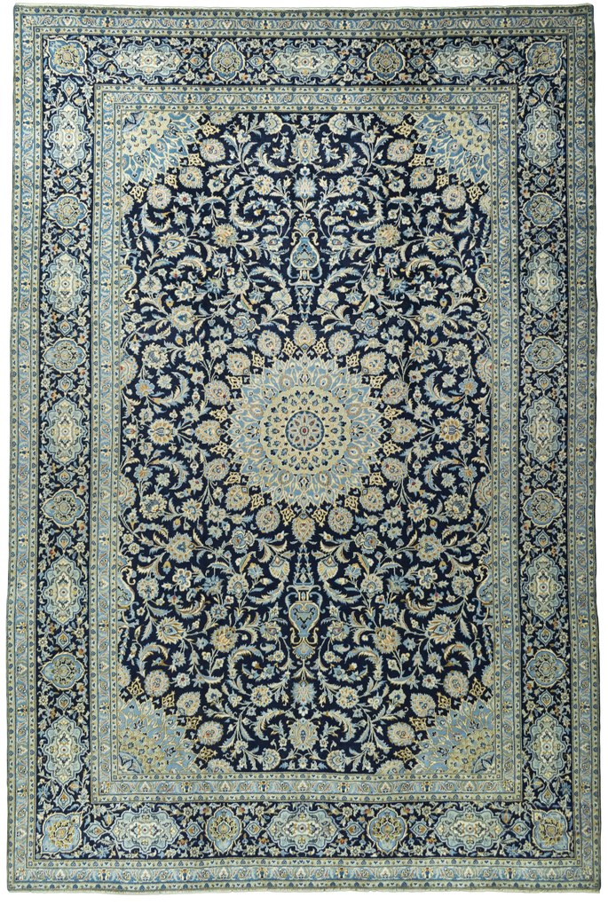 Kashan Tappeto 280x420 Blu (Iran) Annodato A Mano