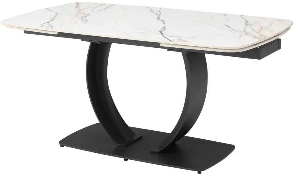 Tavolo da pranzo allungabile 6-10px Ceramica e Metallo Nero Effetto marmo Bianco - OLIFIA della Maison Céphy
