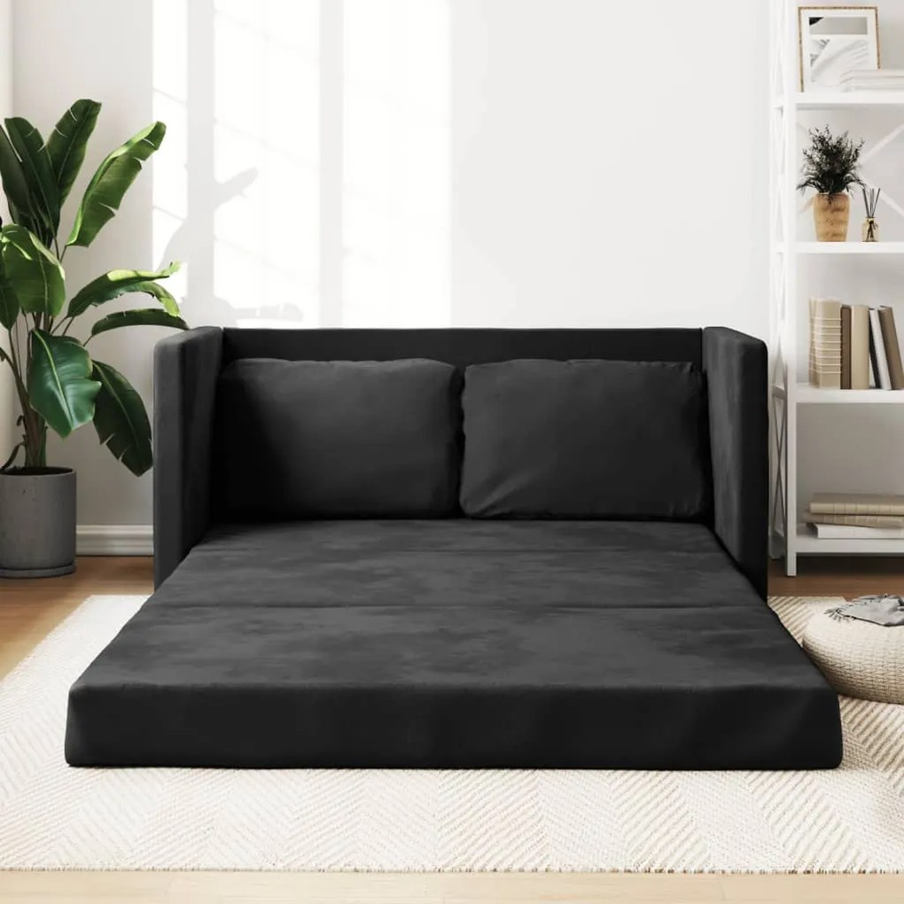 Divano Letto Da Terra 2 İn 1 Nero 122x204x55 Cm Velluto /