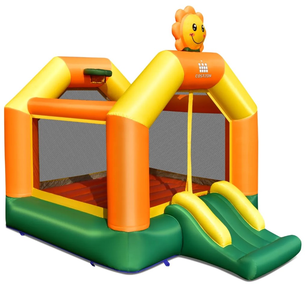 Costway Castello gonfiabile per bambini per interno ed esterno, Casa gonfiabile con scivolo e canestro da basket