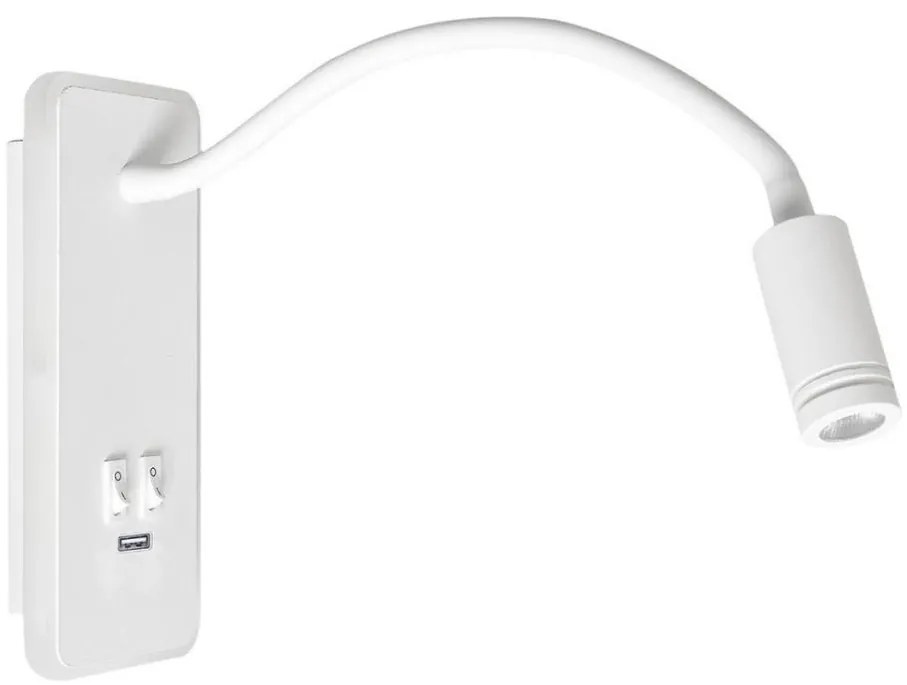 LED Lampada flessibile da parete con base USB 1xLED/8W+1xLED/2W/230V bianco