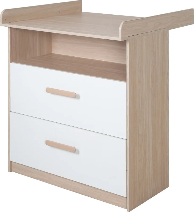 Cassettiera per bambini bianca/di colore naturale con effetto rovere con fasciatoio 88x98x75 cm Cabane – Roba