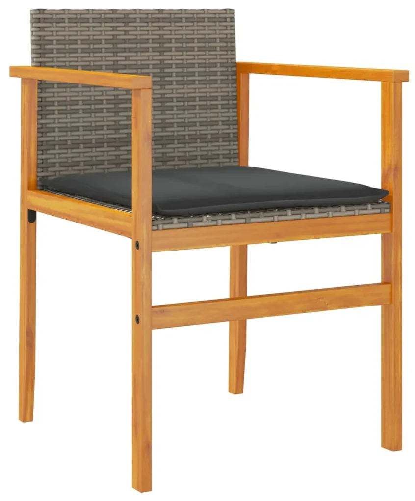Sedie giardino con cuscini 2pz grigie polyrattan legno massello