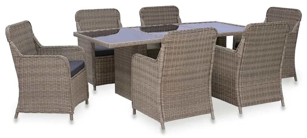 Set da pranzo da giardino 7 pz in polyrattan marrone