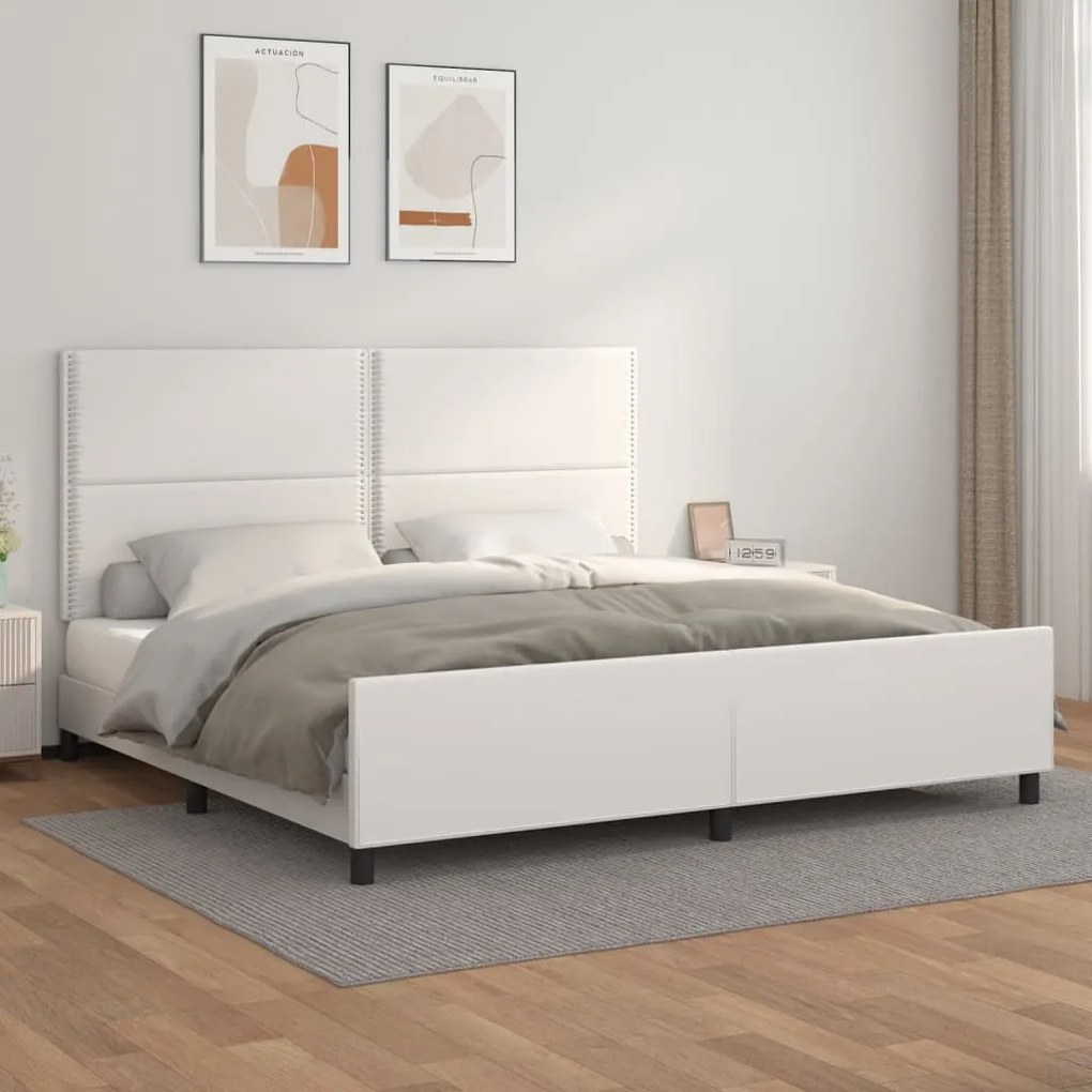 Giroletto Con Testiera Bianco 200x200 Cm İn Similpelle /