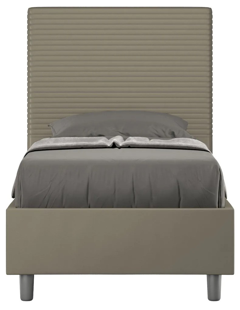 Letto singolo imbottito similpelle Focus 80x200 senza rete, con rete, contenitore, Cappuccino / Con Rete