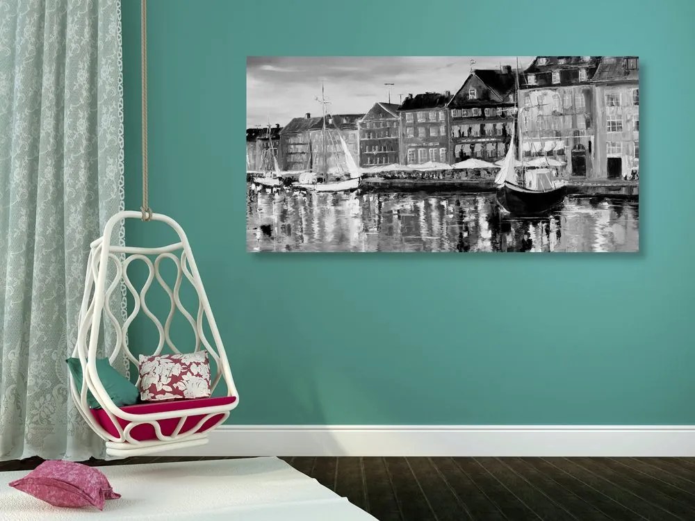 Stampa su tela – Dipinto a olio di Venezia in bianco e nero