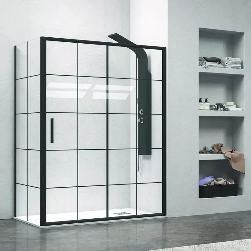 Cabina doccia 140x70 profili neri e vetro con riquadri neri NICO-D3000S - KAMALU