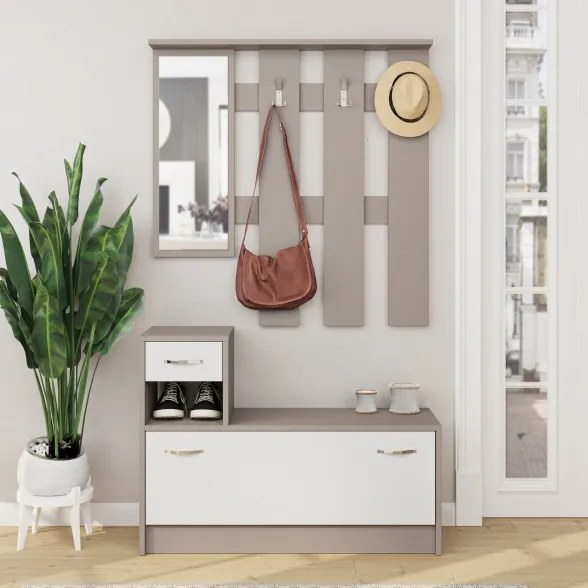 Mobile Ingresso 100 Cm Con Scarpiera Appendiabiti E Specchio Rudolf Tortora