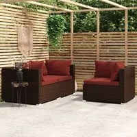 Set Divani da Giardino con Cuscini 3 pz in Polyrattan Marrone cod mxl 70760