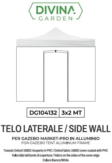 Telo laterale 3x2m bianco impermeabile con porta avvolgibile per gazebo richiudibile MARKET-PRO