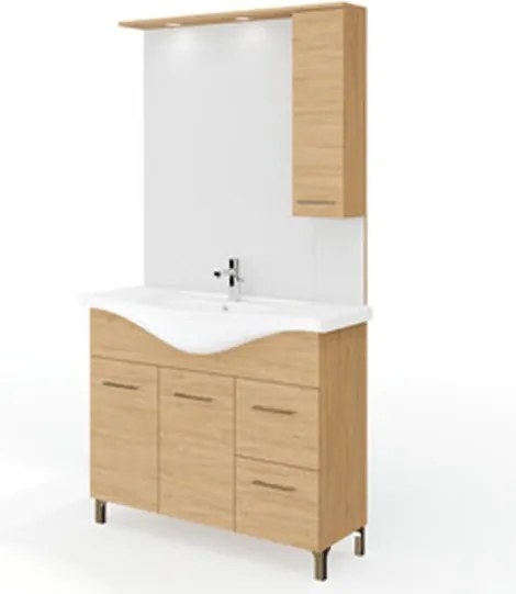 Mobile Bagno Con Piedini Rubino 2 Ante+2 Cassetti 105 Cm Rovere Naturale