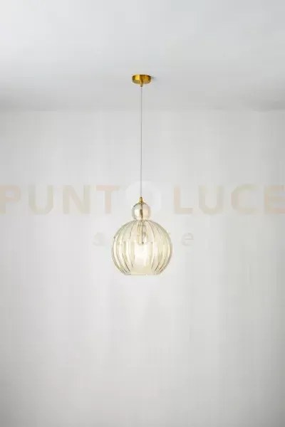 Lia sospensione in vetro e metallo cognac specchiato + ottone bruni...