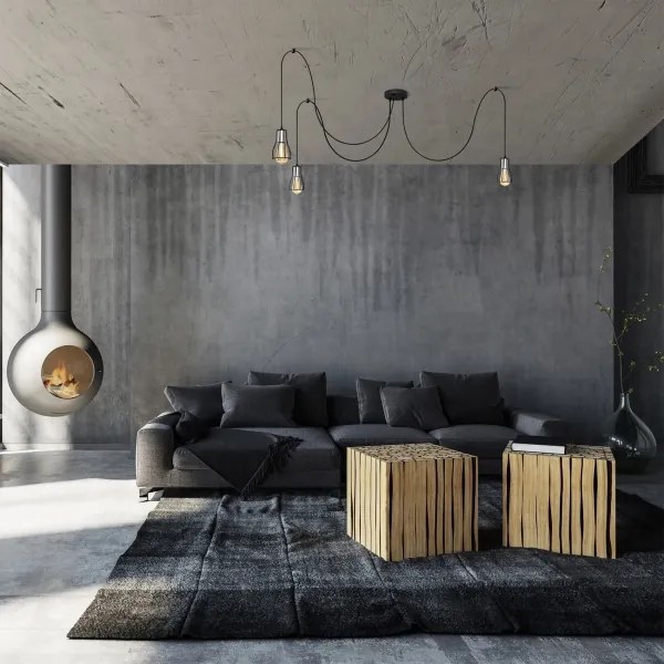 Lampadario a sospensione con filo TUBE 3xE27/10W/230V ragno nero/cromo