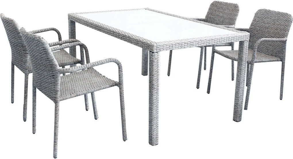 AXONA - set tavolo in wicker cm 150 x 90 con 4 poltrone Axona