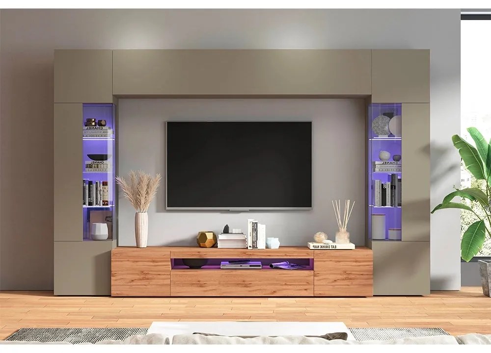 Parete Attrezzata Moderna Egypt - Tortora/Rovere Wotan, Made in Italy