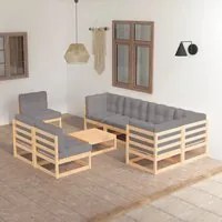 Set Divani da Giardino 9 pz con Cuscini Legno Massello di Pino cod mxl 37990