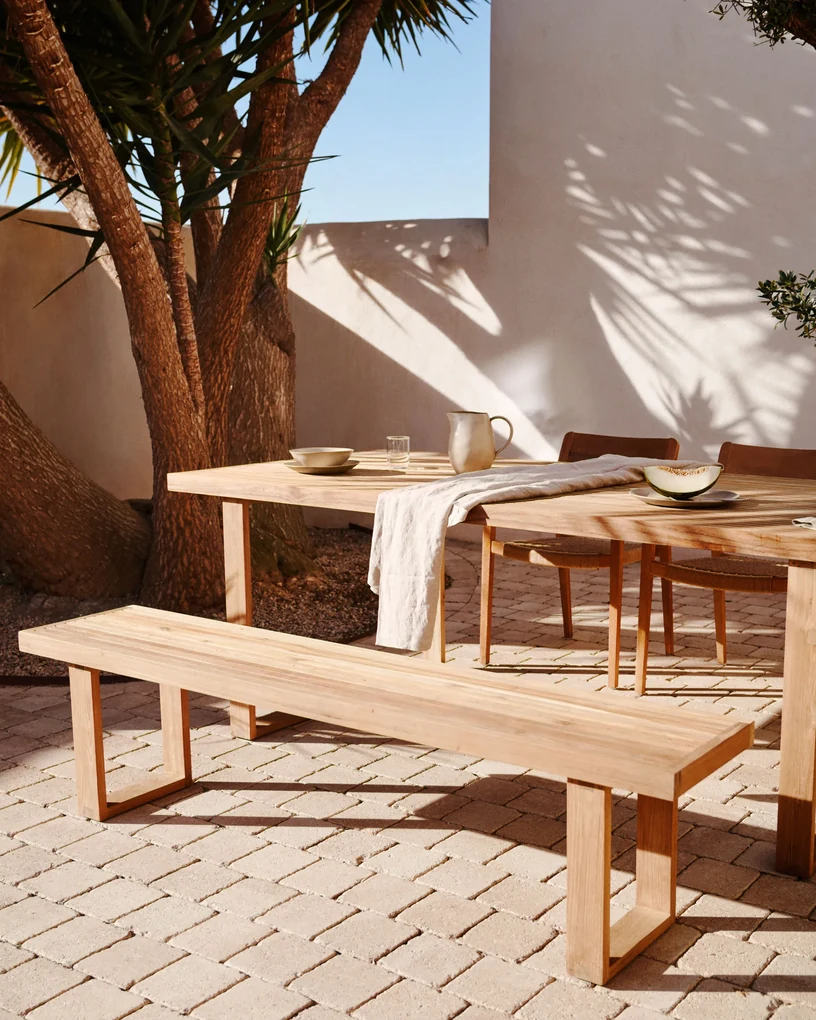 Kave Home - Panca Canadell 100% outdoor in legno massiccio di teak  riciclato 210 cm