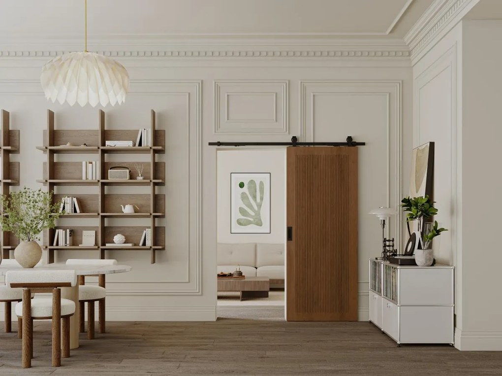 Porta scorrevole con sistema esterno muro H205 x L93 cm  in MDF e Legno Naturale scuro - SANDORA